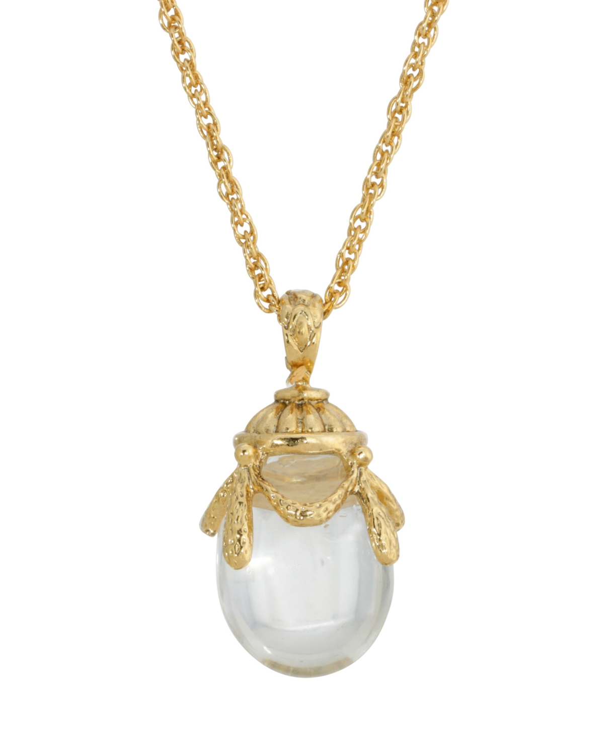 2028 14k Gold Plated Clear Glass Egg Pendant Necklace In White