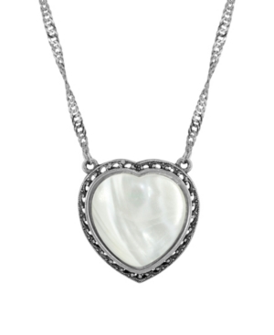 image of 2028 Silver-Tone Semi Precious Mother of Pearl Heart Necklace