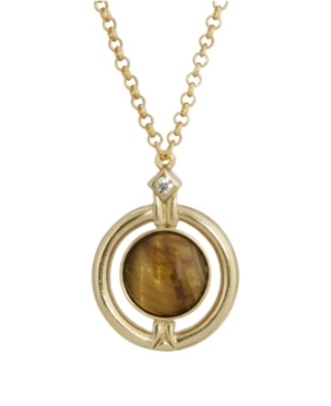 image of 2028 Gold-Tone Round Tiger Eye Semi Precious Stone Necklace