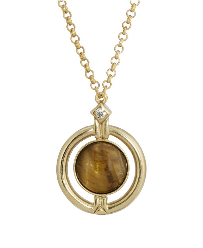 2028 Gold-Tone Round Tiger Eye Semi Precious Stone Necklace - Macy's