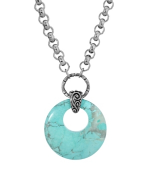 image of 2028 Silver-Tone Turquoise Color Semi Precious Round Hoop Necklace