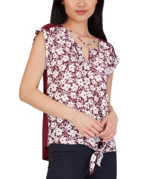 image of Bcx Juniors- Floral-Print Criss-Cross Tie-Hem Top