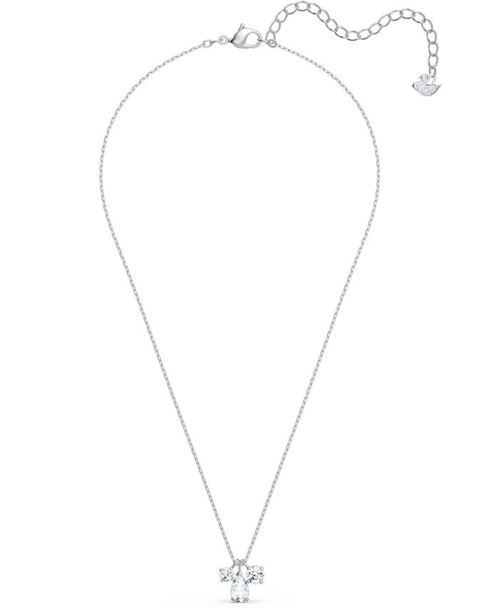 Swarovski Silver-Tone Triple Crystal Pendant Necklace, 15-5/8