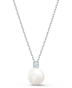 image of Swarovski Silver-Tone Crystal & Imitation Pearl Pendant Necklace, 14-7/8