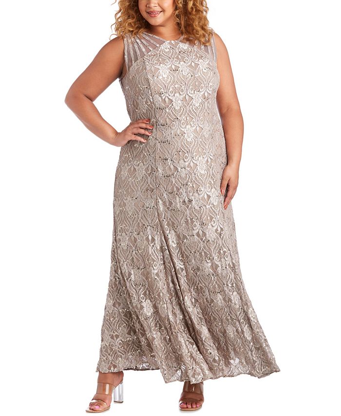 r & m richards plus size sequined godet gown