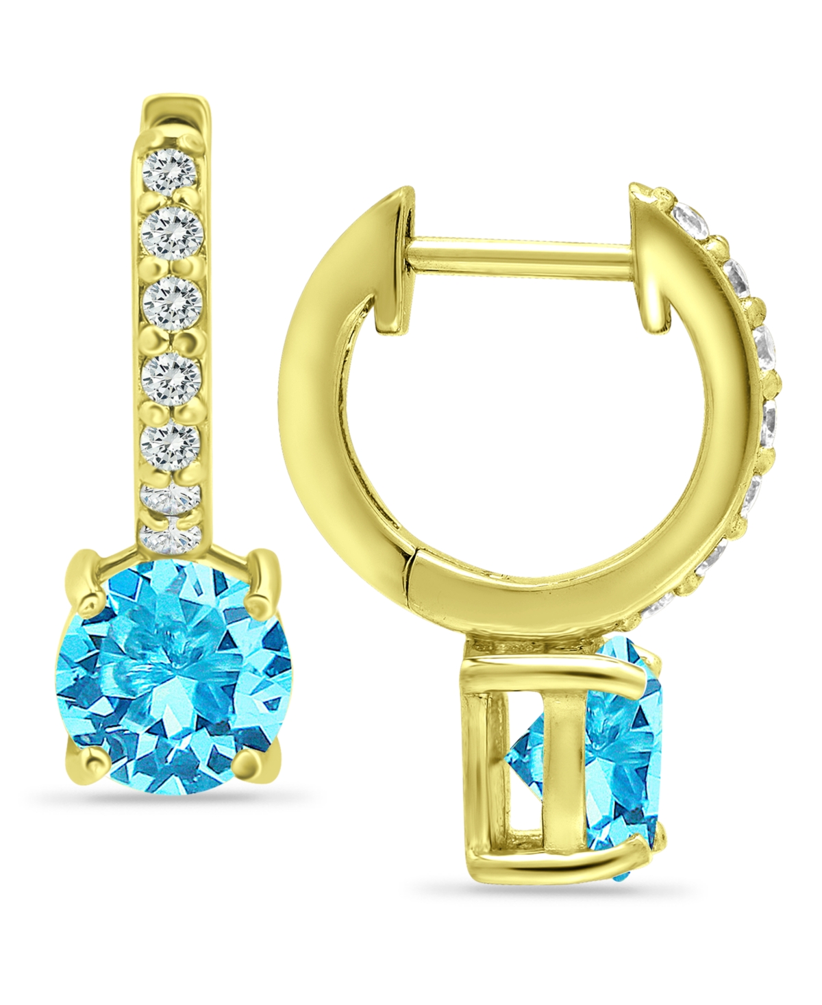 Colored Cubic Zirconia Huggie Hoop Earrings in Sterling Silver or 18k Gold over Silver (Also Available in Lab Created Opal) -Gold Over Silver
