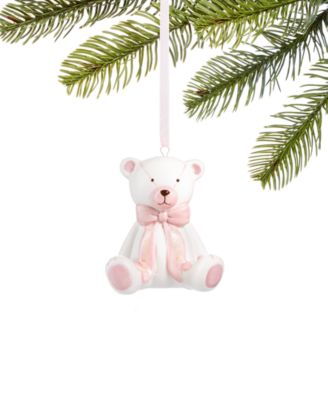 Holiday Lane - Baby's First Christmas Pink Ceramic Bear Ornament