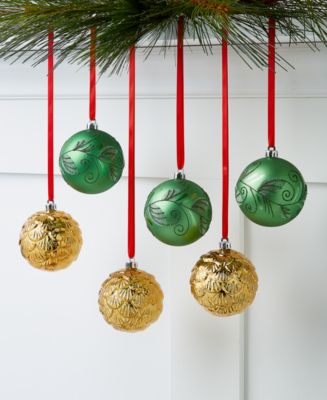 Holiday Lane Birds & Boughs, Green & Gold Shatterproof Ornaments, Set ...