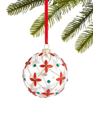 Holiday Lane - Majesty Glass Clear Ball with Jewels Ornament