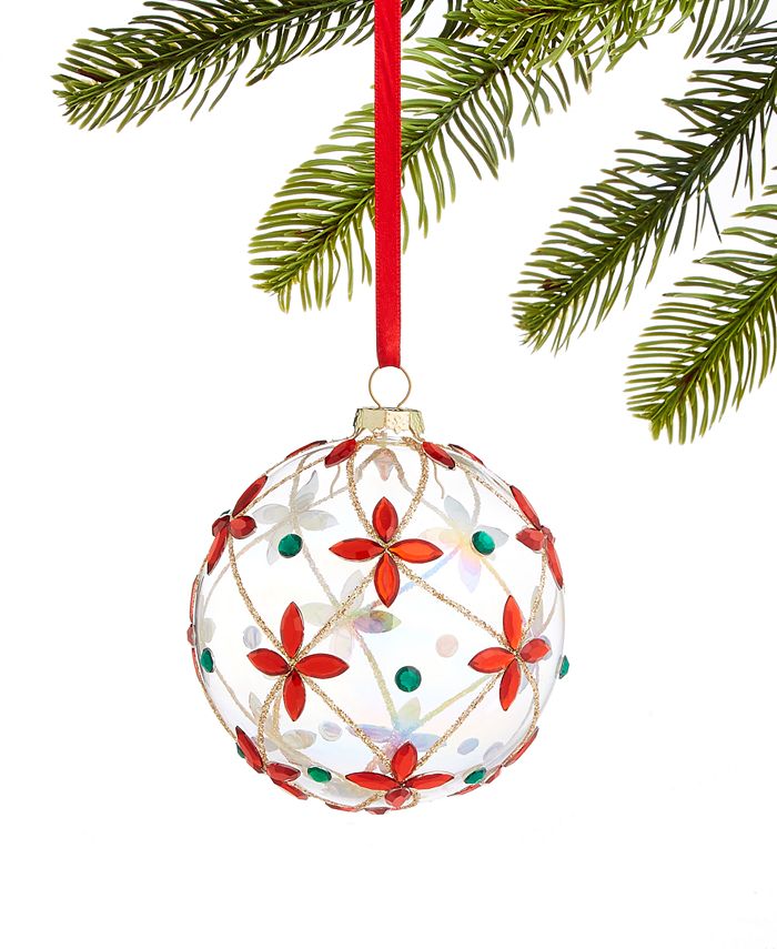 Holiday Lane Renaissance Clear Glass Ball with red and green Gems