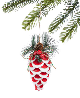Details about   Macys Holiday Lane  SILVER FEATHERED PINECONE SHAPE CHRISTMAS ORNAMENT 6” 