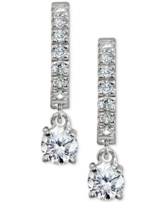 Cubic Zirconia Dangle Drop Huggie Hoop Earring in Sterling Silver or 18k Gold over Silver  (Also available in Lab created Opal)