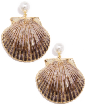 image of Zenzii Gold-Tone Imitation Pearl & Shell Drop Earrings