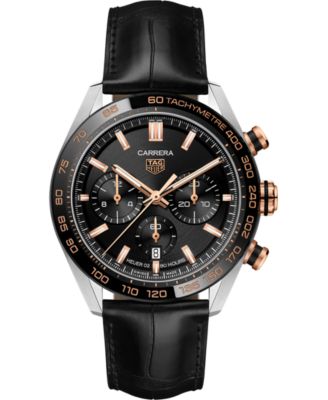 TAG Heuer - Men's Swiss Automatic Chronograph Carrera Heuer 02 Black Alligator Leather Strap Watch 44mm