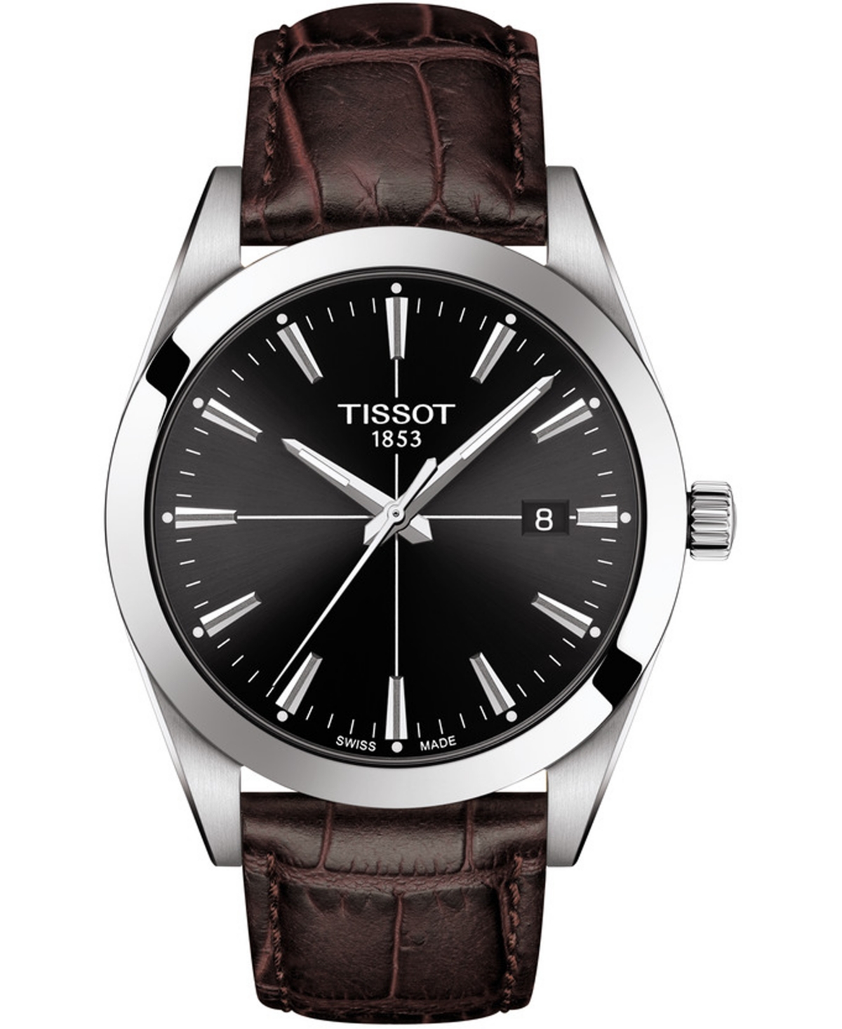 Tissot Men's Swiss Gentleman Brown Leather Strap Watch 40mm In Black