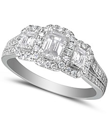 Diamond Emerald-Cut Halo Engagement Ring (1-1/2 ct. t.w.) in 14k White Gold