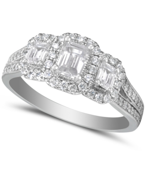 image of Diamond Emerald-Cut Halo Engagement Ring (1-1/2 ct. t.w.) in 14k White Gold