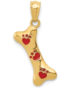 image of Dog Bone Enamel Charm Pendant in 14k Gold