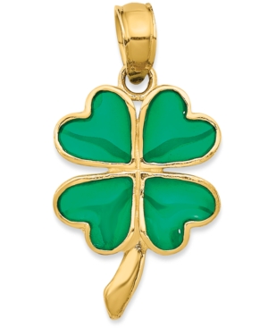 image of Four Leaf Green Enamel Charm Pendant in 14k Yellow Gold