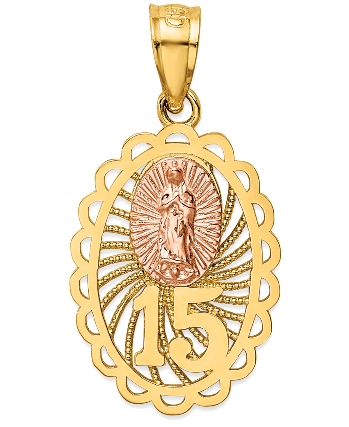 15 Our Lady of Guadeloupe Two-Tone Charm Pendant in 14k Yellow & Rose Gold - Yellow/Rose Gold