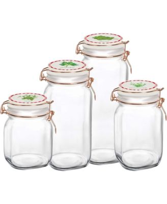 Canister with Herb Decal Ceramic Lid, Set of 4