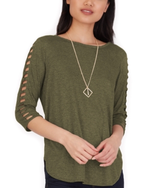 image of Bcx Juniors- Lattice-Sleeve Necklace Top