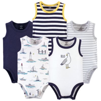 Baby Boys Five-Piece Natural Cotton Sleeveless Onesies
