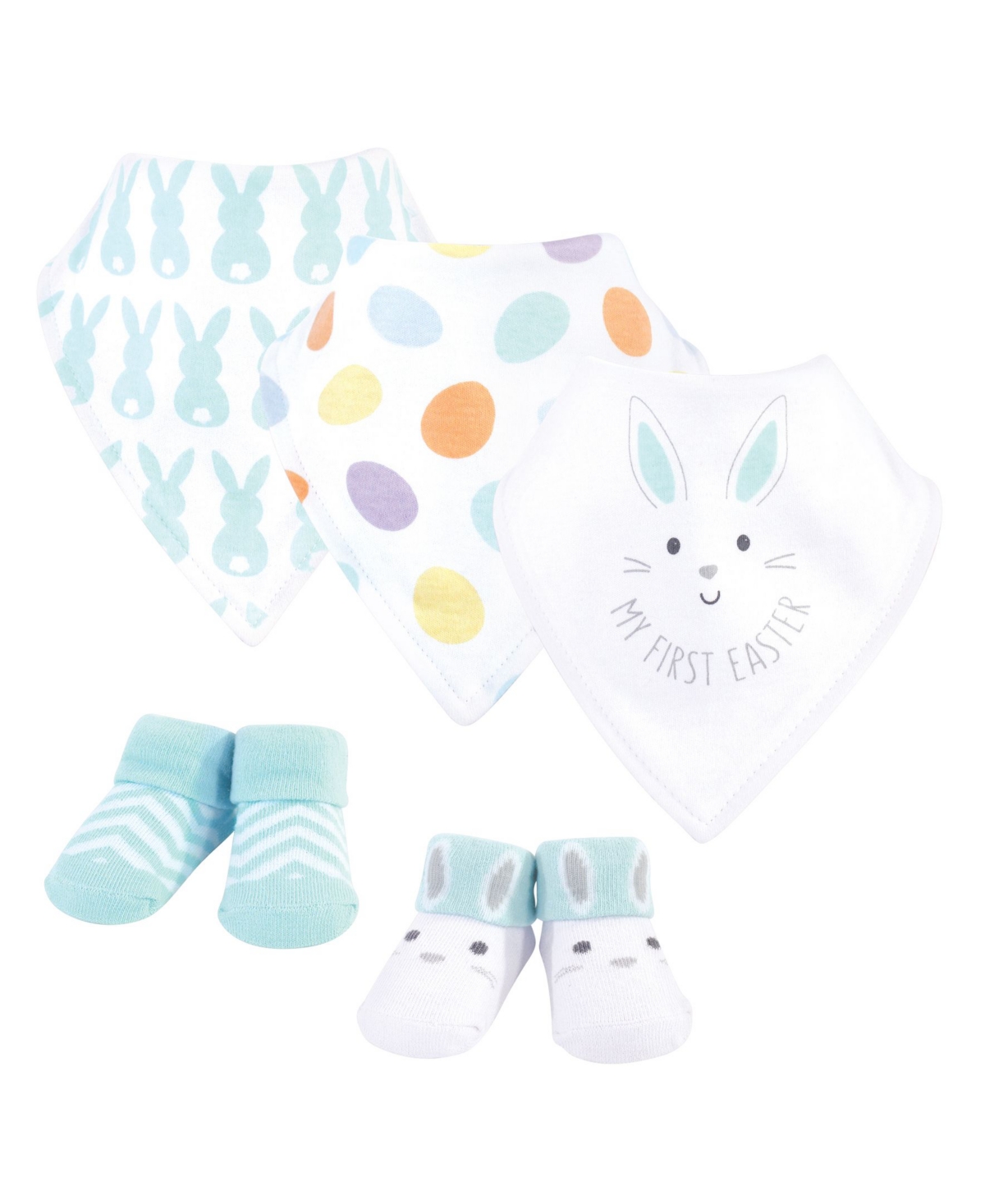 Hudson Baby Infant Cotton Bib and Sock Set 5pk, Neutral 1St Easter, One Size - Neutral 1st easter