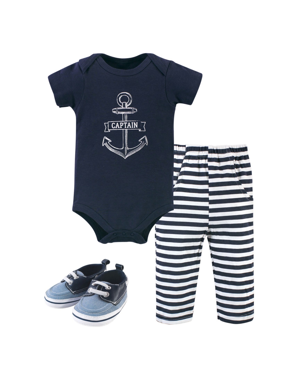 Hudson Baby Baby Boys Cotton Bodysuit, Pant and Shoe 3pc Set,- Captain