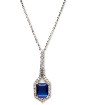 image of Eliot Danori Silver-Tone Cubic Zirconia & Stone Framed Pendant Necklace, 16