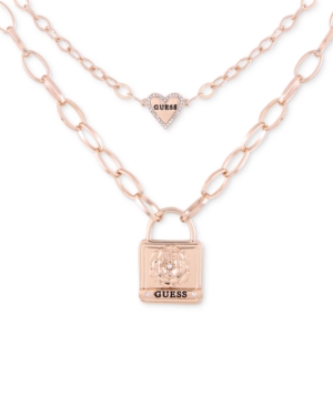 image of Guess Gold-Tone Heart & Lock Layered Pendant Necklace, 16