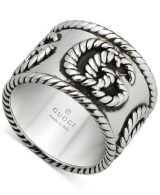 Gucci - Double G Rope Detail Wide Statement Ring in Sterling Silver