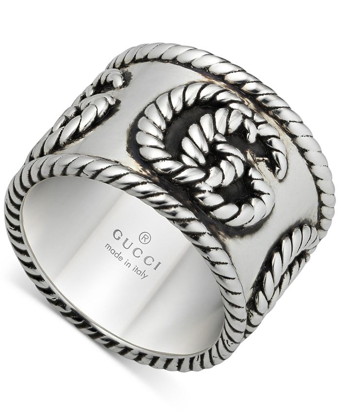 Gucci Double G Rope Detail Wide Statement Ring in Sterling Silver - Macy's