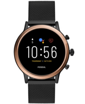 image of Fossil Tech Gen 5 Julianna Hr Black Leather Smart Watch 44mm, Powered by Wear Os by Google