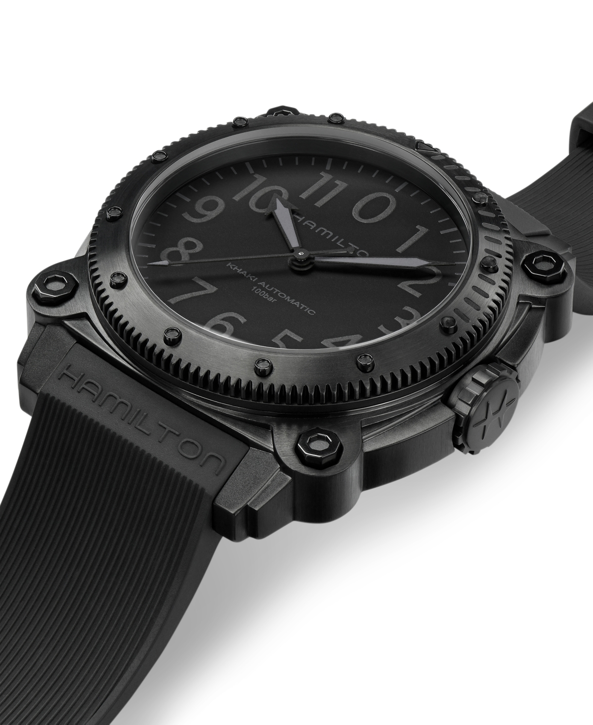 Hamilton Men's Swiss Automatic Khaki Navy BeLOWZERO Black Rubber Strap Watch 46mm