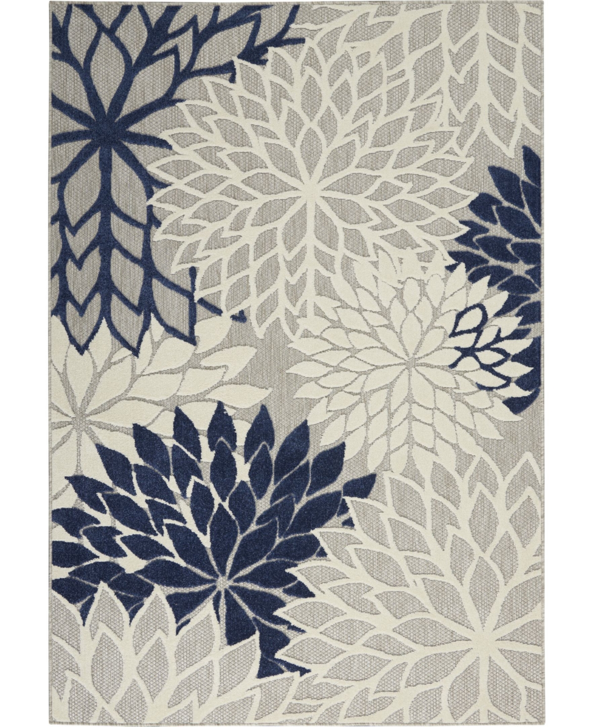 Nourison Aloha Alh05 Ivory And Navy 3'6" X 5'6" Outdoor Area Rug In Silver