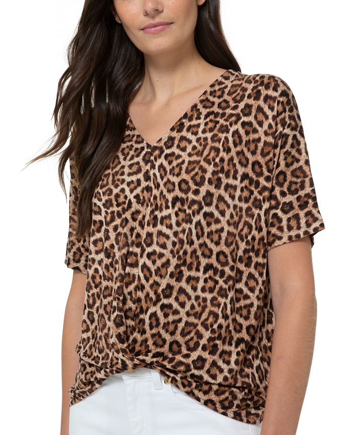 Michael Kors Plus Size Leopard-Print Twist-Front Top - Macy's