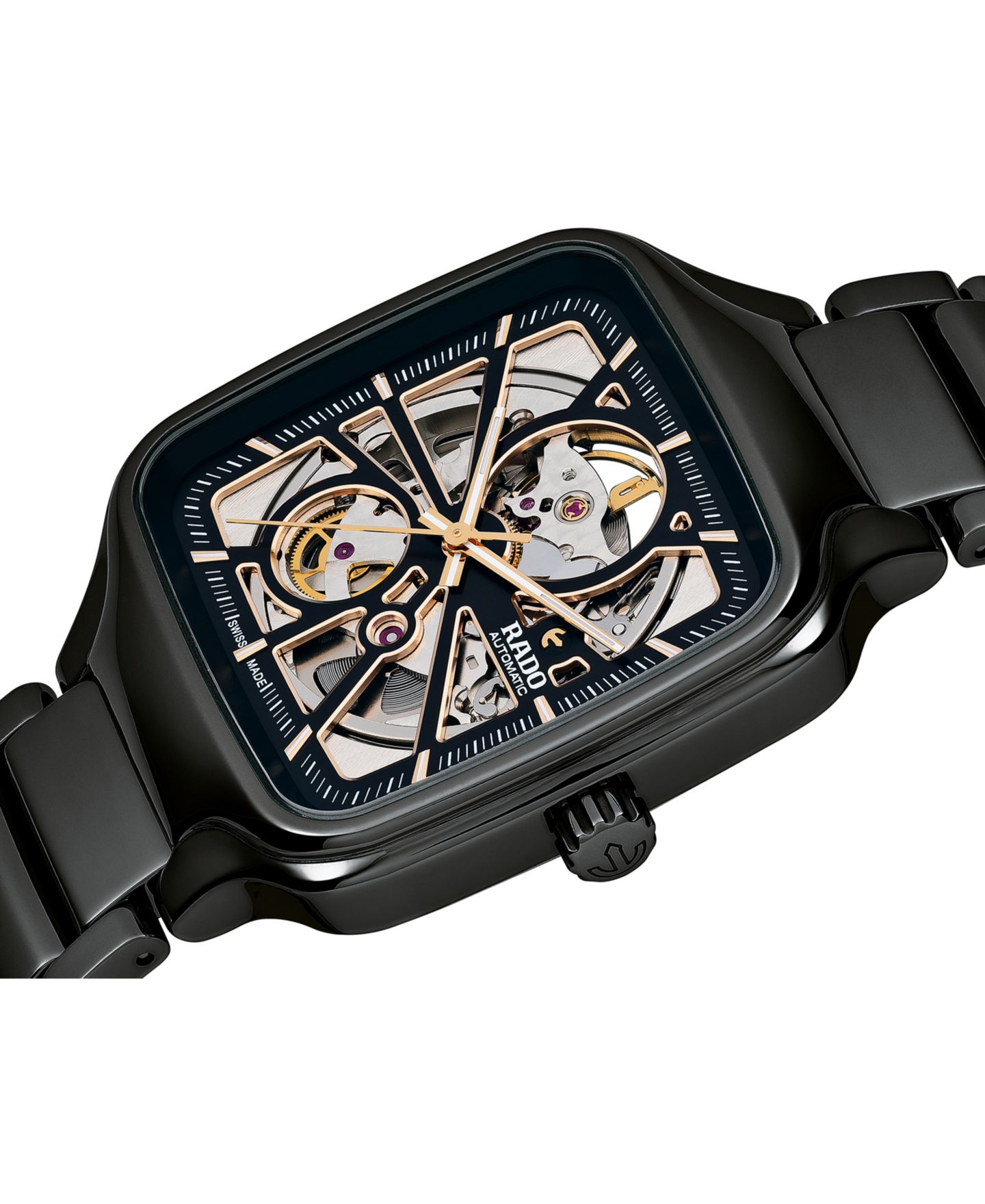 Часы Rado Unisex Swiss Automatic True Square Open Heart Black Ceramic Bracelet Watch 38x38mm — фото 6