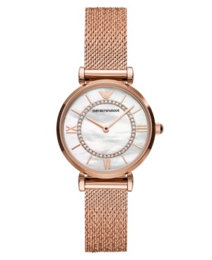 image of Emporio Armani Women-s Rose Gold-Tone Stainless Steel Mesh Bracelet Watch 32mm