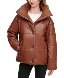 Faux-Leather Puffer Coat