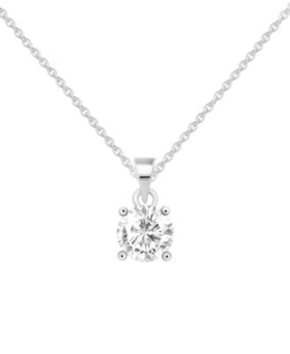 And Now This - Cubic Zirconia Solitaire Pendant Necklace in Fine Silver-Plate, 16" + 2" extender