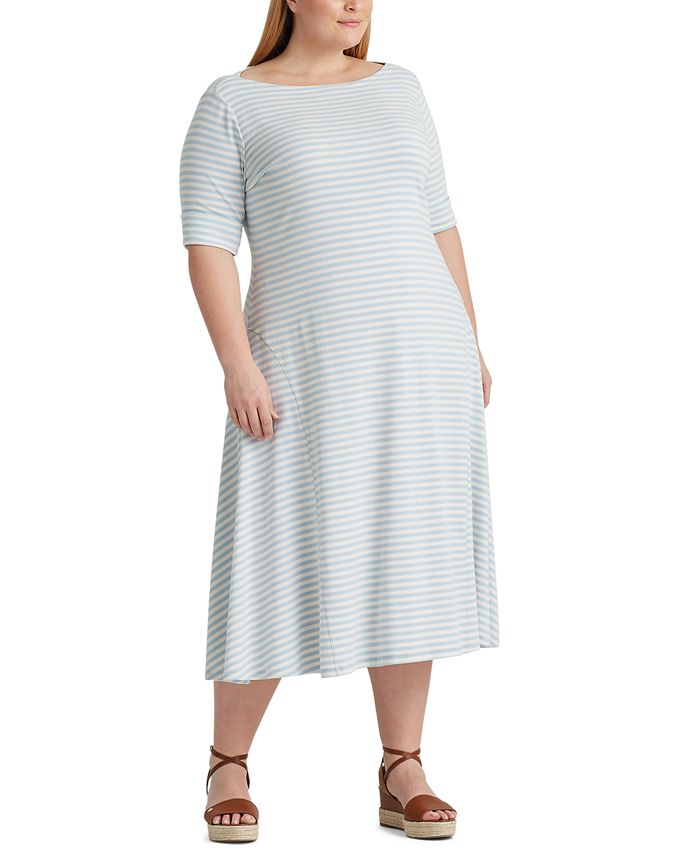 Lauren Ralph Lauren Plus Size Striped Cotton-Blend Maxidress - Macy's
