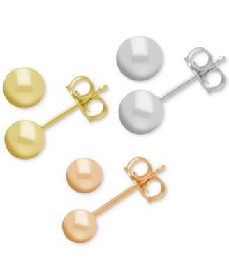 And Now This Tri-Tone 3-Pc. Set Ball Stud Silver Plate Earrings
