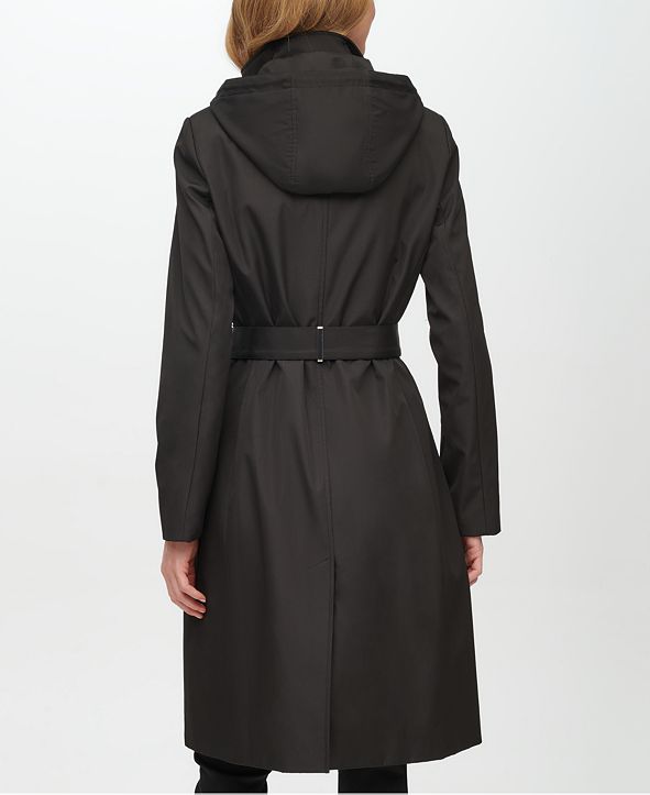 Calvin Klein Petite Hooded Belted Trench Coat & Reviews - Coats ...