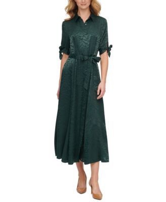 Calvin Klein Zebra-Jacquard Belted Shirtdress - Macy's