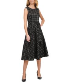 Metallic Plaid Ponte Belted Dress