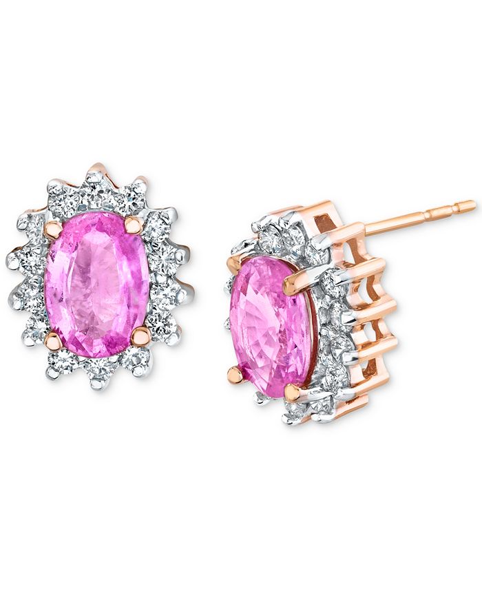 Macy's - Pink Sapphire (2 ct. t.w.) & Diamond (3/8 ct. t.w.) Stud Earrings in 14k Rose Gold