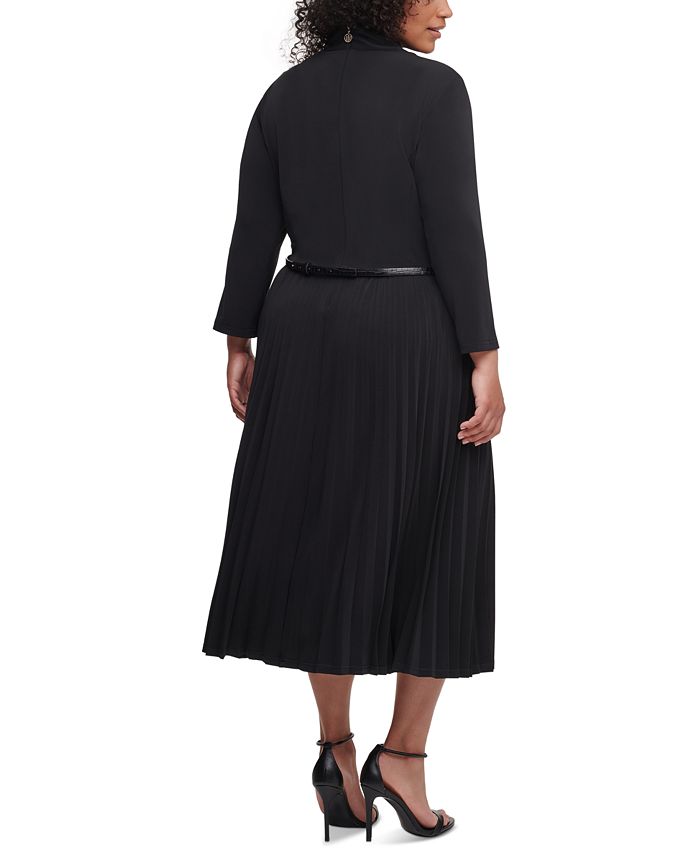 Tommy Hilfiger Plus Size Belted Pleated-Skirt Dress - Macy's