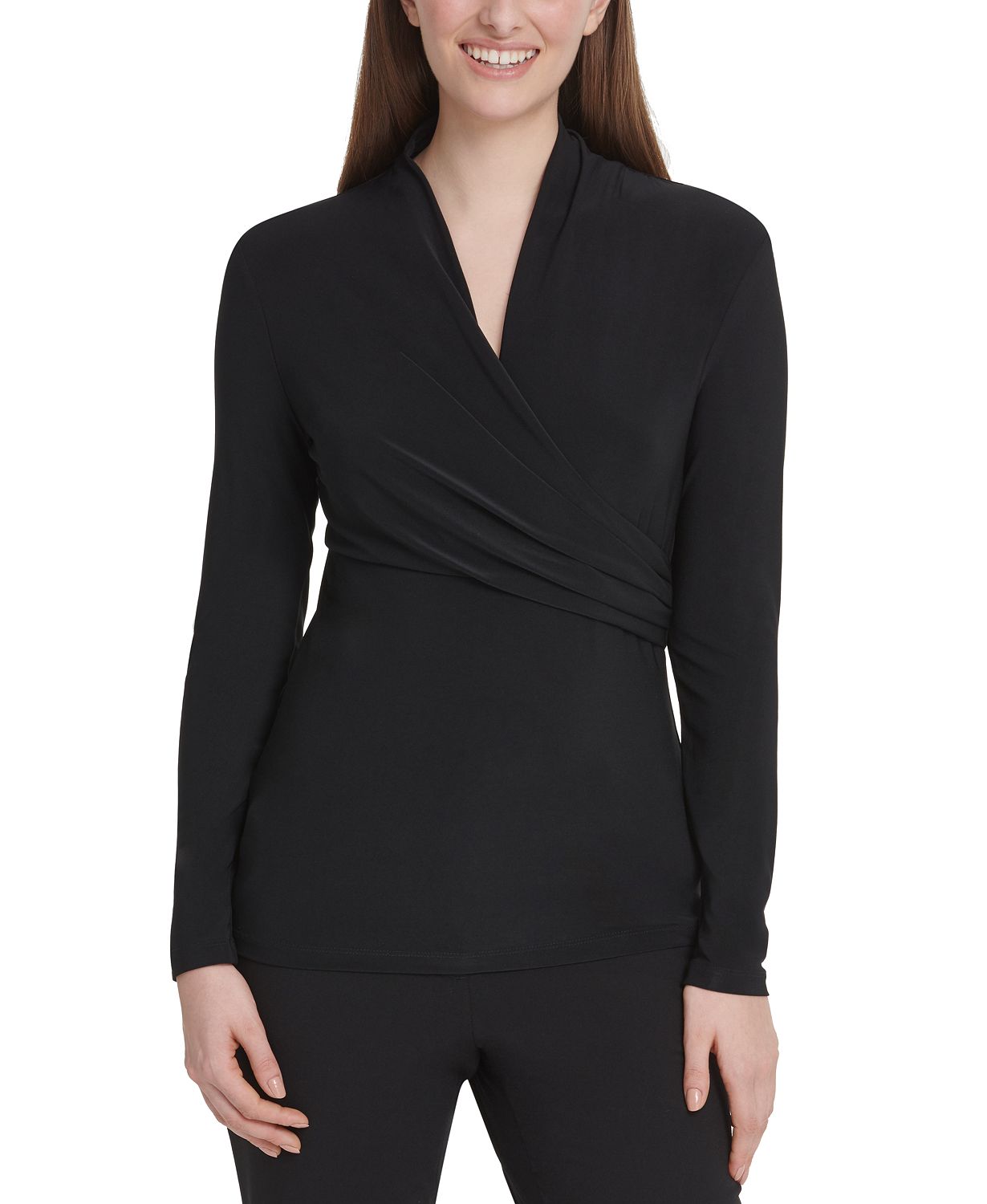 Womens Matte Jersey Faux Wrap Top