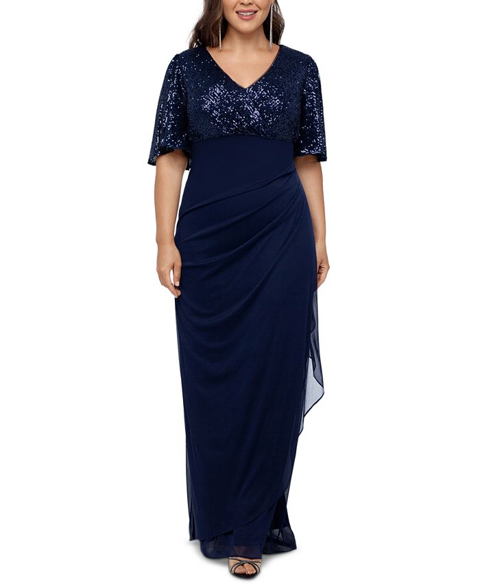 XSCAPE Plus Size Sequined A-Line Gown - Macy's